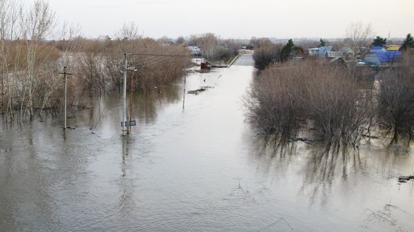 Разлив реки Тобол в районе Омского моста в Кургане