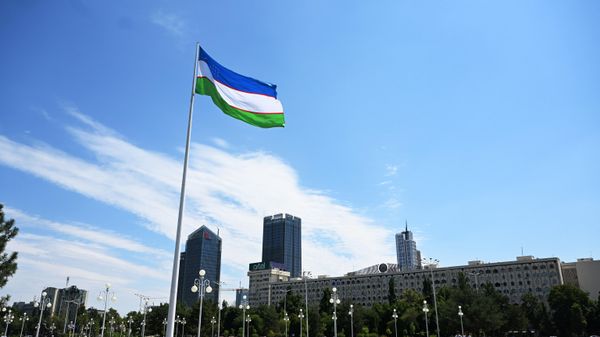 Государственный флаг Узбекистана на площади Дружбы народов в Ташкенте