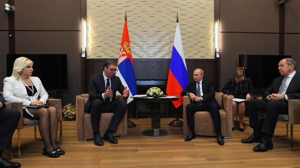 Президент РФ Владимир Путин и президент Сербии Александр Вучич во время встречи.  4 декабря 2019