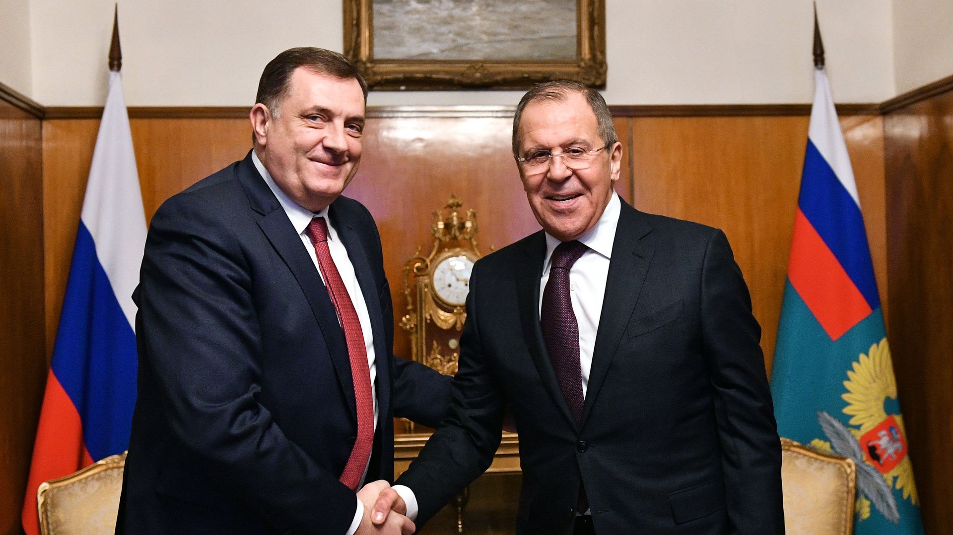 Министр иностранных дел РФ Сергей Лавров и президент республики Сербской Боснии и Герцеговины Милорад Додик во время встречи - ПРАЙМ, 1920, 09.09.2025
