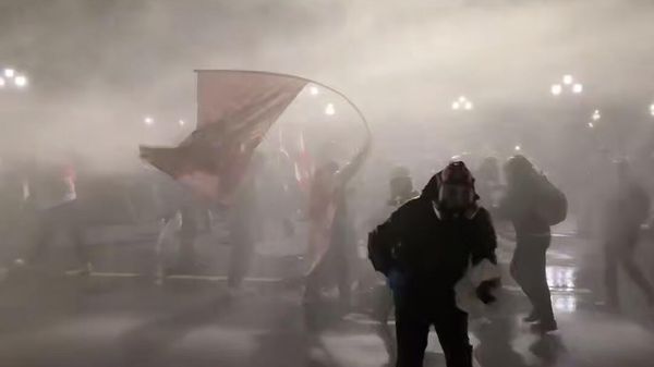 Акция протеста в Тбилиси, Грузия. Кадр видео из соцсетей