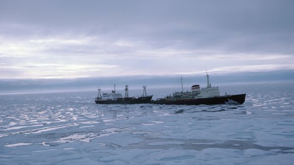 Ледокол и судно во льдах. Архив