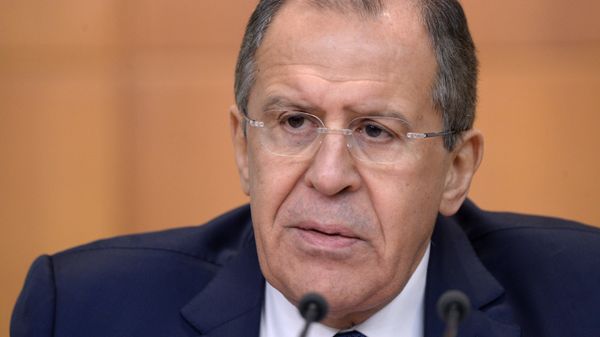 Министр иностранных дел России Сергей Лавров на пресс-конференции в Москве