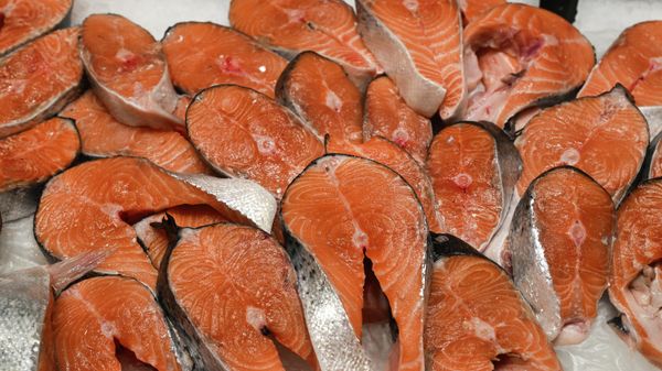 Продажа красной рыбы в московском супермаркете