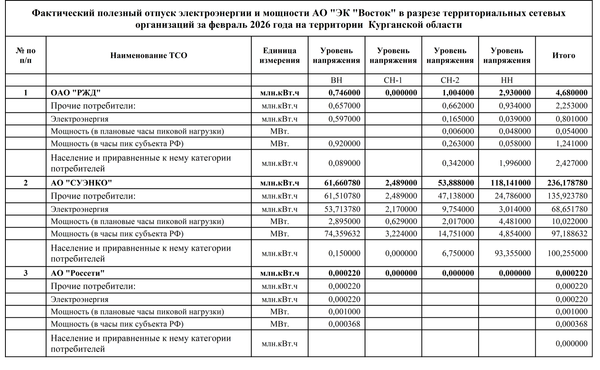 АО ЭК Восток Курганская область февраль 2026 АО ЭК Восток Курганская область февраль 2026