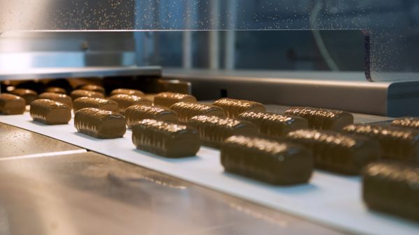 Глазированные сырки на конвейере Глазированные сырки на конвейере