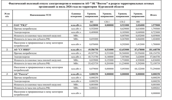 АО ЭК Восток Курганская область июль 2026