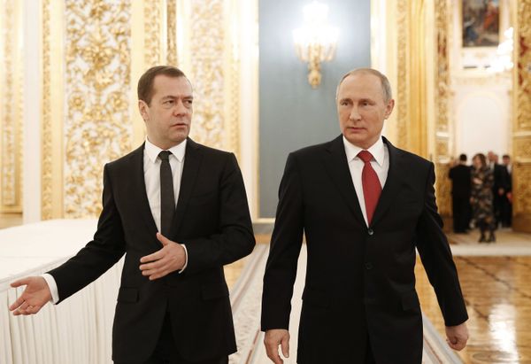 #Президент РФ Владимир Путин и председатель правительства РФ Дмитрий Медведев после ежегодного послания президента РФ Федеральному Собранию в Кремле. 1 декабря 2016