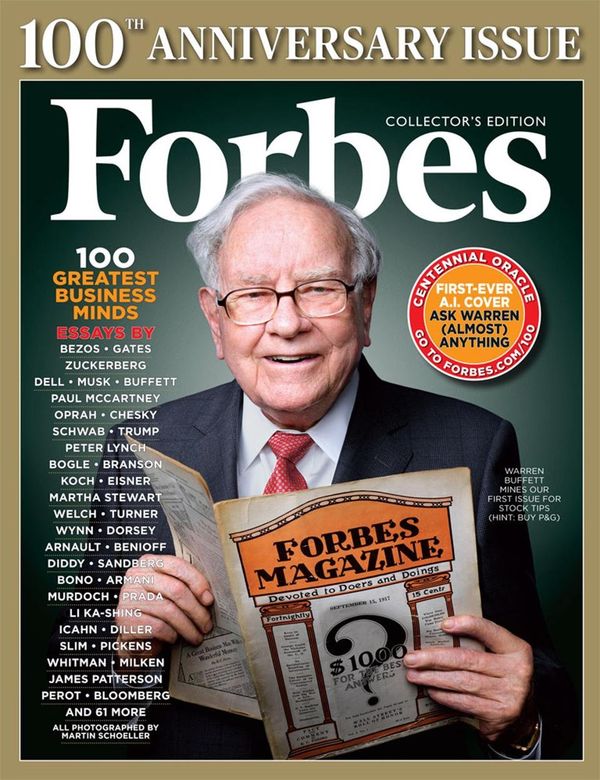 #Обложка юбилейного выпуска журнала Forbes с портретом миллиардера Уоррена Баффета #Обложка юбилейного выпуска журнала Forbes с портретом миллиардера Уоррена Баффета