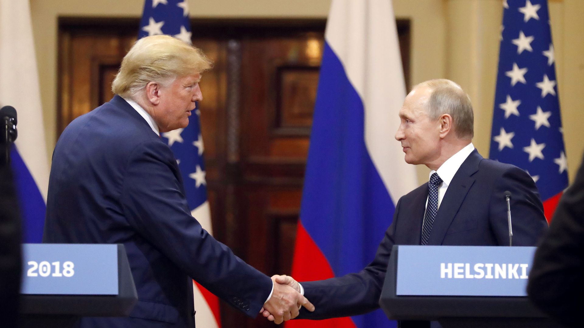Президент РФ Владимир Путин и президент США Дональд Трамп во время пресс-конференции в Хельсинки. 16 июля 2018 - ПРАЙМ, 1920, 19.02.2025