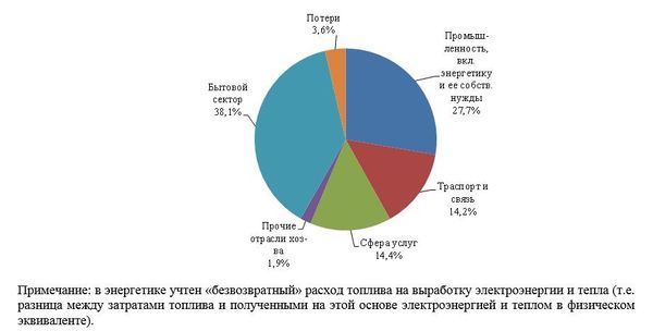 Рис. 7. Структура расхода топлива и энергии на территории города Москвы по укрупненным секторам экономики в 2016 г.  