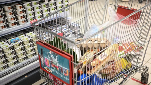 Тележка с продуктами в гипермаркете Ашан