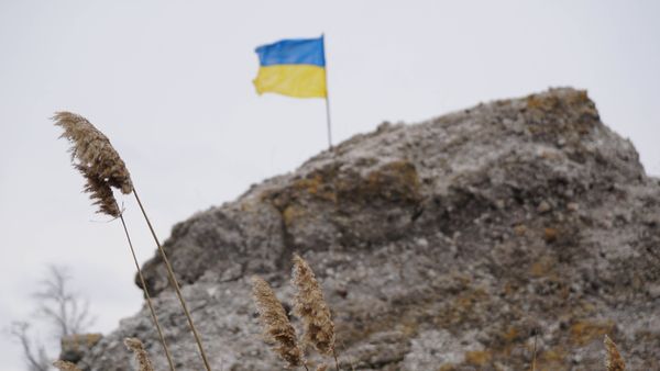 Брошенный украинский флаг под Мариуполем